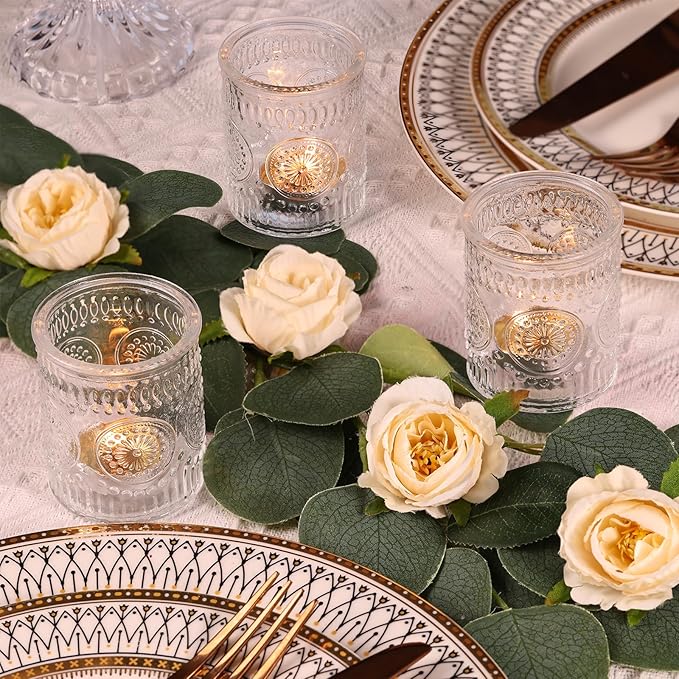 Lanttu 12 Pcs Clear Glass Votive Candle Holders for Wedding Table Centerpiece, Clear Tea Lights Candle Holders Bulk for Dinner Birthday Bridal Shower, Christmas, Thanksgiving Party Decor