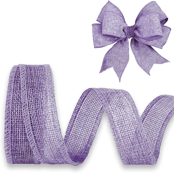 Purple Burlap Ribbon 1 inch X 10 Yard Natural Linen Woven Burlap Ribbons DIY Handmade Edging Production Wreath Holiday Decoration Ribbon Gift Wrapping Lavender Burlap Ribbons