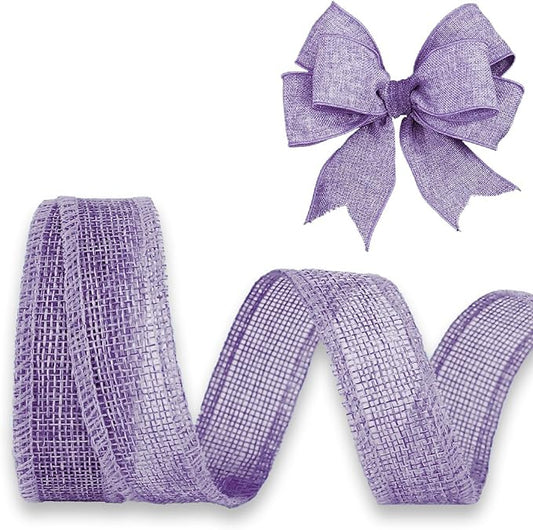 Purple Burlap Ribbon 1 inch X 10 Yard Natural Linen Woven Burlap Ribbons DIY Handmade Edging Production Wreath Holiday Decoration Ribbon Gift Wrapping Lavender Burlap Ribbons