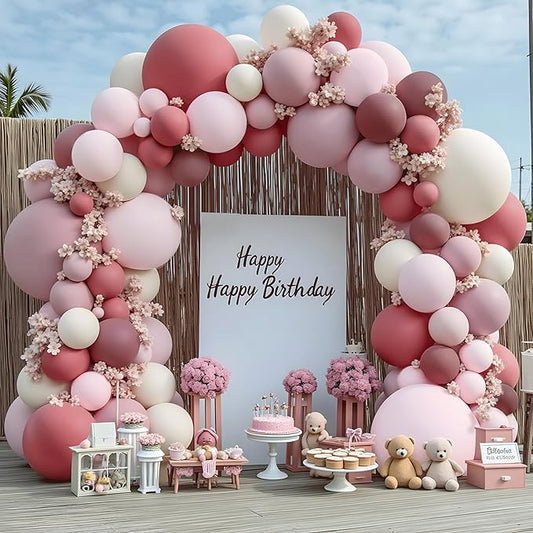 Dusty Rose Pink Balloon Arch Kit, Double Stuffed Pastel Light Pink Balloons With Peach Blush Beige Light Muave Balloon for Birthday Wedding Graduation Party Decorations