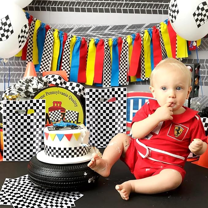 Hxezoc 50 Pieces Race Car Party Bags Plastic Checkered Bags Practical Gift Bags Car Party Favors for Race Car Theme Birthday Party Decoration Supplies