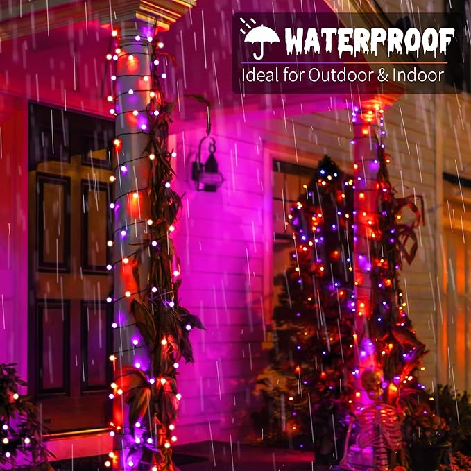 ODEETRONIC Halloween Lights, 65.6ft 200 LED Purple & Orange Globe String Lights, Connectable Berry String Lights, 8 Modes Ball Lights with Timer, Outdoor Halloween Lights for Graden Tree Party Bedroom