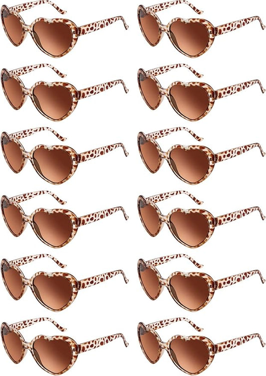 Blulu 12 Pieces Neon Colors Heart Shape Sunglasses for Women Party Favors and Festival