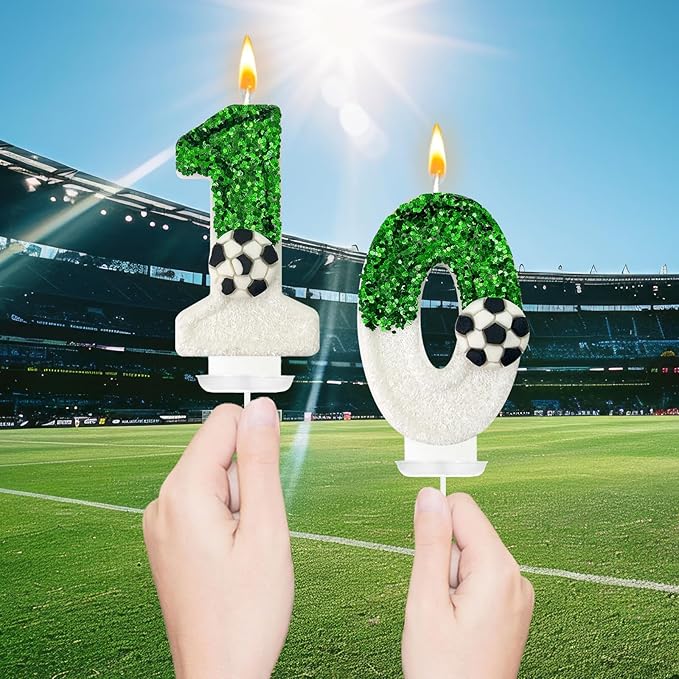Soccer Birthday Candles, Soccer Cake Topper for Girl and Boy, Wedding Cakes, Anniversaries, Party Celebrations, Birthday Decorations (Green White, Number 1)