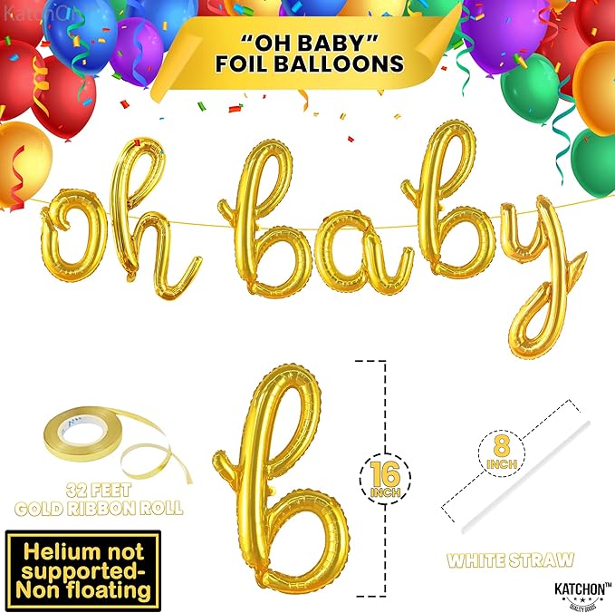 KatchOn Gold Oh Baby Balloon Sign - 16inch, Perfect for Baby Showers & Gender Reveals