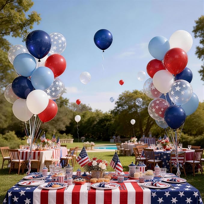Red White and Blue Balloons, 50 Pcs Retro Red White Blue Star Print Latex Balloons Set for Independence Day Patriotic Anniversary Veterans Day Graduation Baseball Nautical Birthday Party Decorations