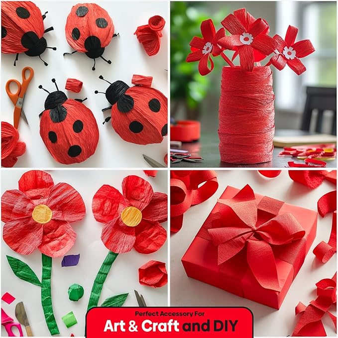 Captain Décor 4 Red Streamers, 382 FT Pack of 4 Red Crepe Paper Rolls, Streamers Party Decorations for Anniversary, Birthday, Wedding, and Other Celebrations (82 ft x 1.8 in/Roll)