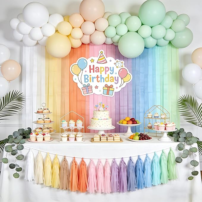 Oubest Pastel Crepe Paper Streamers Party Decorations, 12 PCS Crepe Paper Rolls Colorful Streamers for Pastel Rainbow Birthday, Baby Shower, Wedding Mermaid Candyland Party Backdrop Decor DIY Crafts
