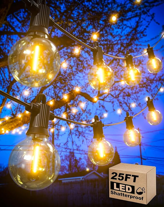 Zuske Outdoor String Lights, 25FT Patio Lights with 13 Shatterproof G40 Globe Bulb(1 Spare), Waterproof Connectable Dimmable LED Hanging String Lights for Outside Backyard Porch Balcony, 2700K