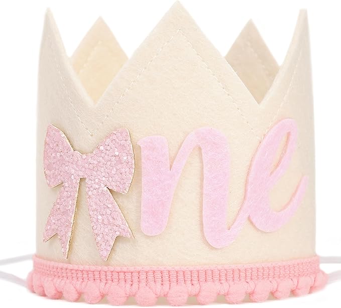 Bow One Birthday Crown -Pink Bow One Birthday Decorations, Sweet 1st party Hat, Little Princess Crown For Cake Smash,girls just wanna be one birthday