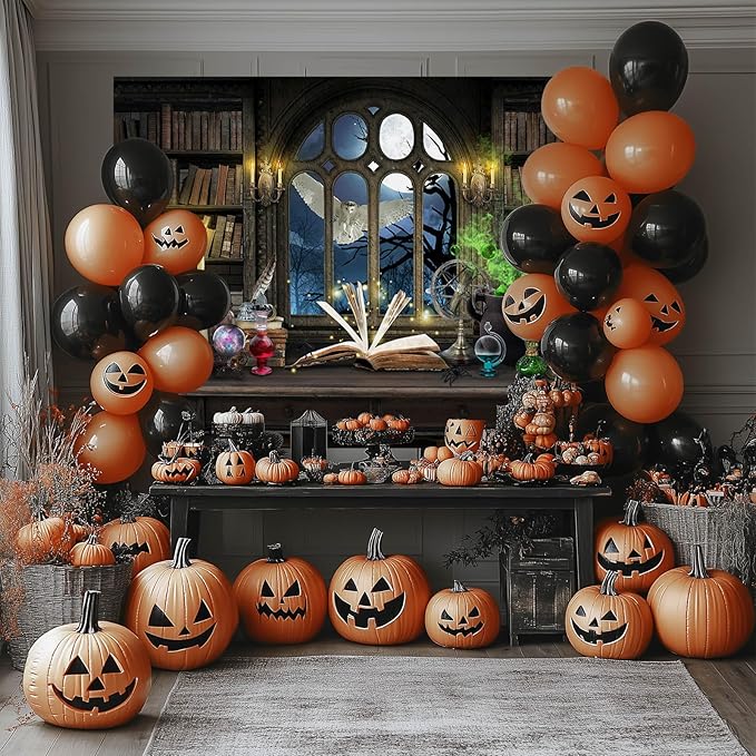 Mocsicka Wizard Magic Bookshelf Backdrop Witch Cauldron Halloween Party Decoration Magic Theme Birthday Party Banner Photo Studio Props (Brown, 10x8ft(120''x96''))