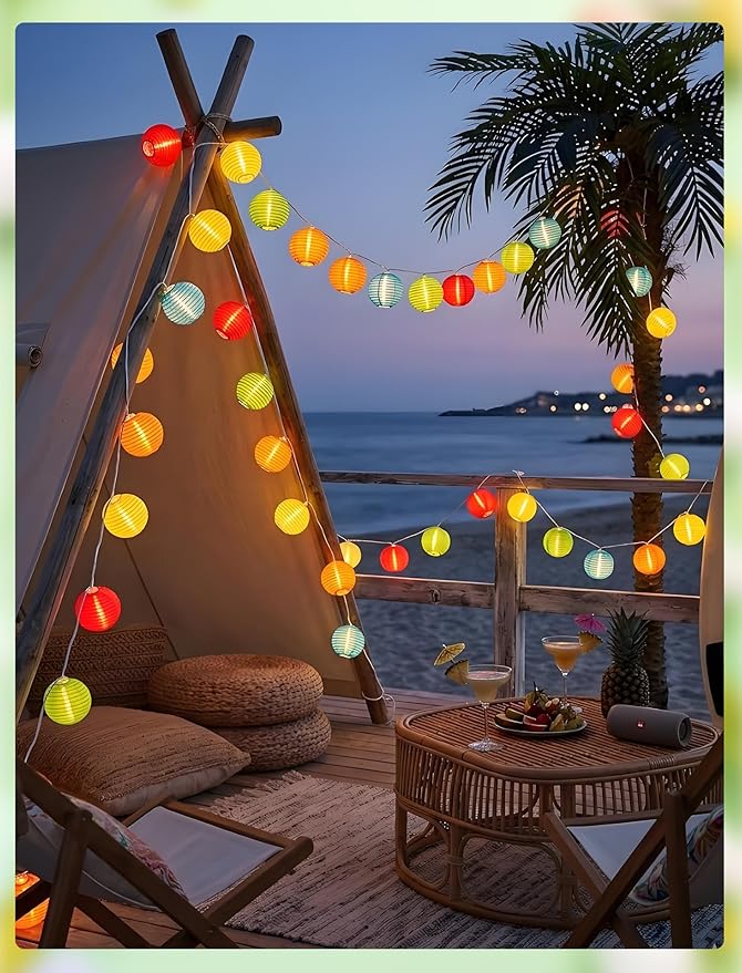 GOOTHY 8.5Ft Multicolor Lantern String Lights Outdoor, Plug in Christmas Decorations String Lights with 10 Mini Colorful Lanterns, Hanging Lanterns Lights for Outdoor Bedroom Bistro Garden Xmas Party