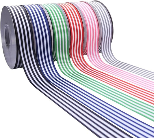 Stripe Grosgrain Ribbon 1 Inch, Multi Color Premium Christmas Fabric Ribbon for Gift Wrapping Weddings Baby Showers Hair Bow Crafts Holiday Party Decor 30 Yards