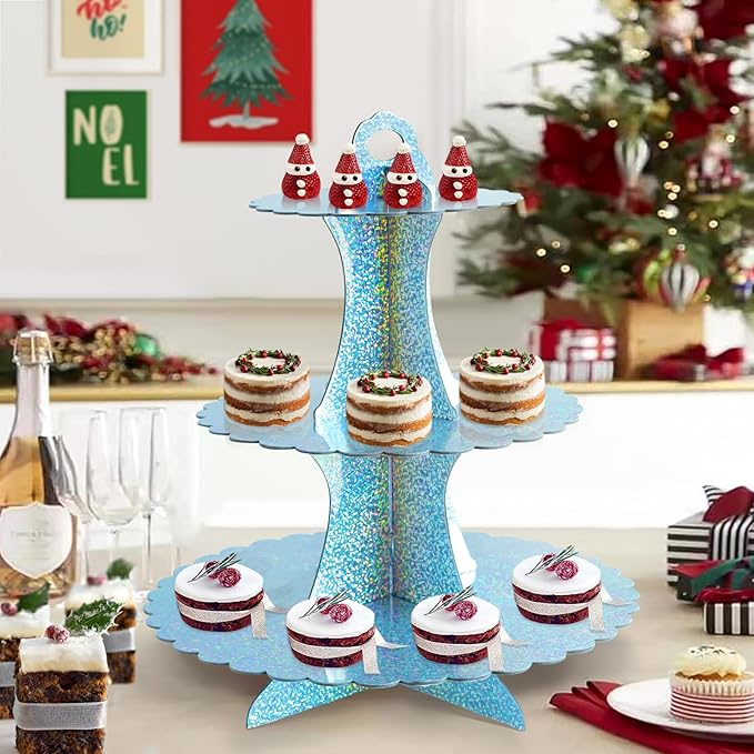 Soleebee 3-Tier Cupcake Stand, Cardboard Cupcake Tower, Dessert Cup Cake Stand Tower for Birthday Wedding Party Decoration, Cupcake Tier Stand 2 Set (Glitter AB Color)