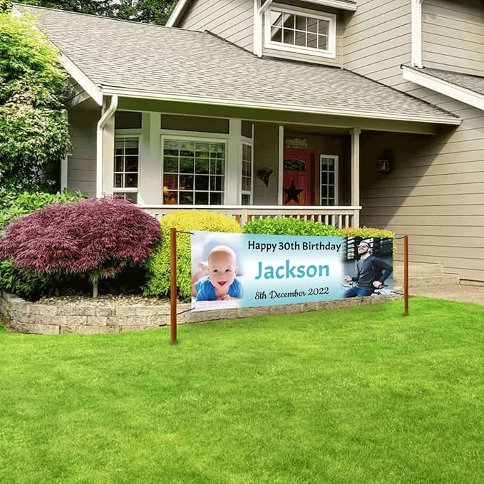 Happy Birthday Banner Personalized Name Photo Age Custom Birthday Banners and Signs Customize for Birthday Party Decoration 9'x3'