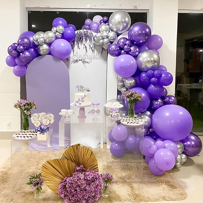 Voircoloria 105pcs Purple Balloons 12inch Party Latex Balloons for Birthday Baby Shower Halloween Wedding Valentine's Day Party Bachelorette Decorations