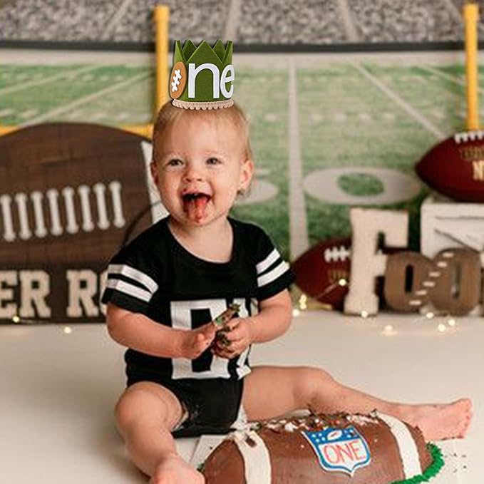 VANGNING Football 1st birthday crown, Football outfit, one year down birthday, our little rookie party hat,Birthday Prop