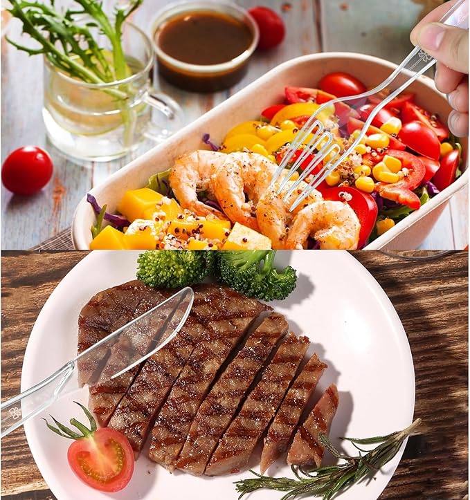 350pc Heavy Duty Plastic Silverware Set: 150 Forks/150 Spoons/50 Knives | Commercial Plastic Forks Spoons Knives BPA-Free & Temp-Resistant | Bulk Disposable for Party Catering Events