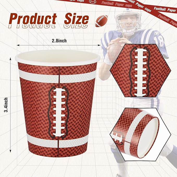Cunhill 36 Pcs 9 oz Football Party Paper Cups Supplies Disposable Drinking Cups for Birthday Decorations Sport Picnics
