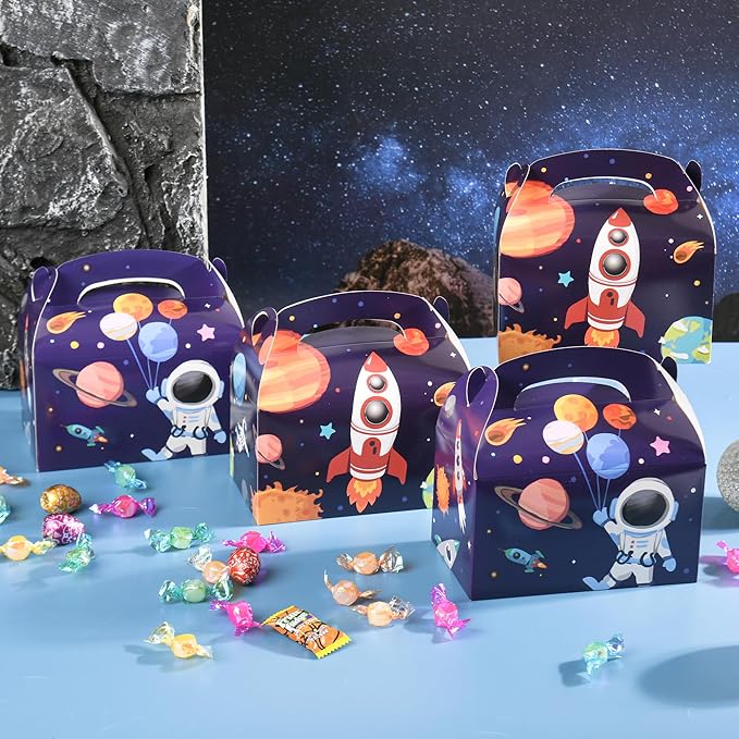 DjinnGlory 36 Pack Outer Space and Astronaut Treat Boxes Gable Boxes Party Favor Goodie Paper Gift Boxes for Baby Shower, Birthday, Supplies Decoration, Small Business 6.18 x 3.58 x 3.38 Inches