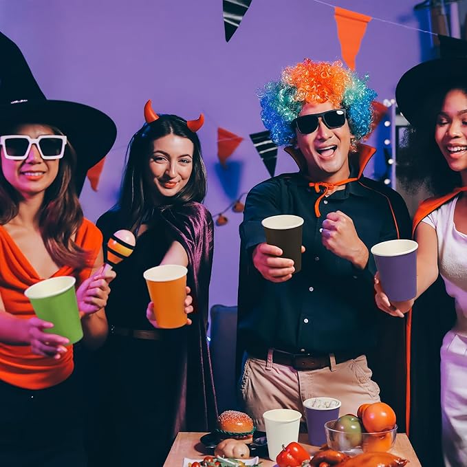 URATOT 60 Pieces Halloween Party Cups 9 Ounce Disposable Paper Cups Black and Orange Drinking Cup Cold Hot Drink Table Decor Supplies for Halloween Party, DIY, and Holiday, 5 Colors