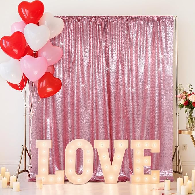 SquarePie 6x8ft Fuchsia Pink Sequin Backdrop for Photography, Satin-Backed Real Sequin Curtain, Enhanced Coverage Shimmering Background with 4" Rod Pocket for Wedding, Birthday, Party Decor, 1 Panel