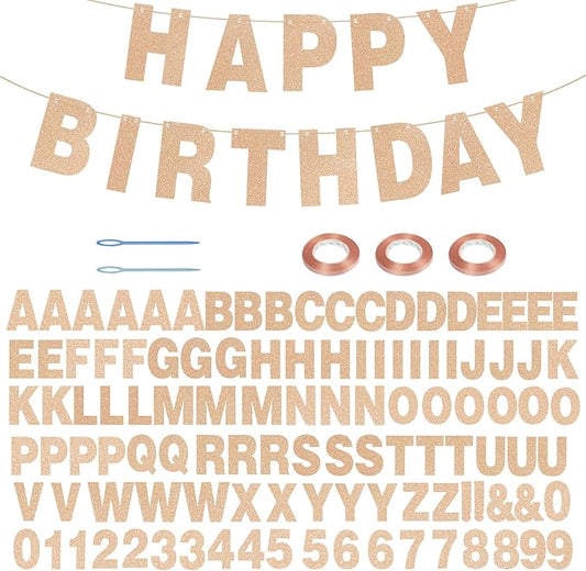 116 Pcs DIY Glitter Customizable Banner Kit for Personalized Decor for Birthday Banner (Light Champagne)