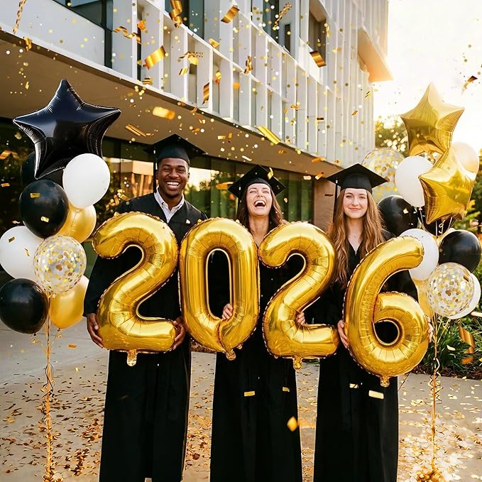 2026 Black and Gold Graduation Decorations Balloons Kit - 40 Inch Gold 2026 Number Balloons, Graduation Party Supplies 2026 for High School College Graduation, Class of 2026 Grad Decor