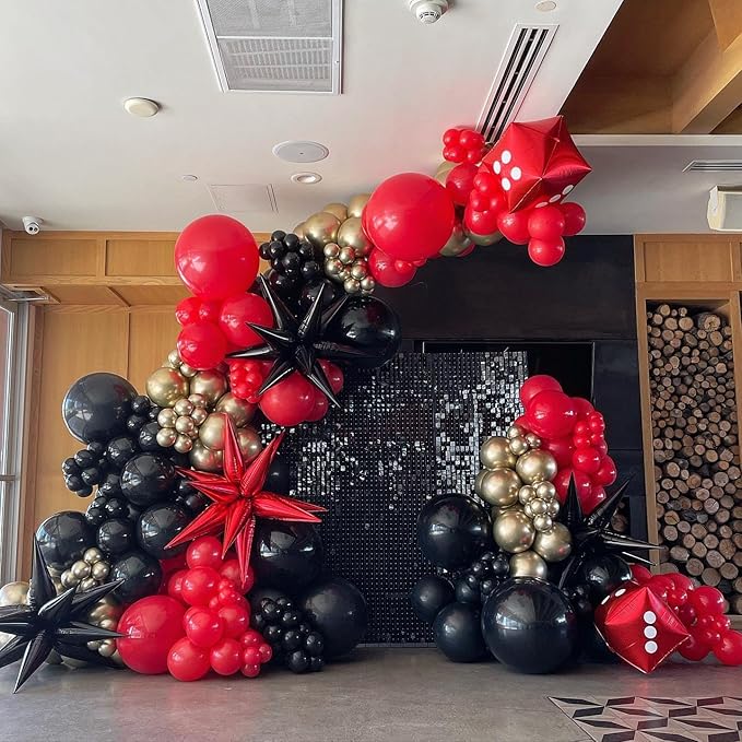Bezente Red Black and Gold Latex Balloons,60pcs 12 inch Red Black Gold Metallic Chrome Confetti Balloons for Birthday New Year Casino Theme Party Decoration Christmas Wedding Graduation