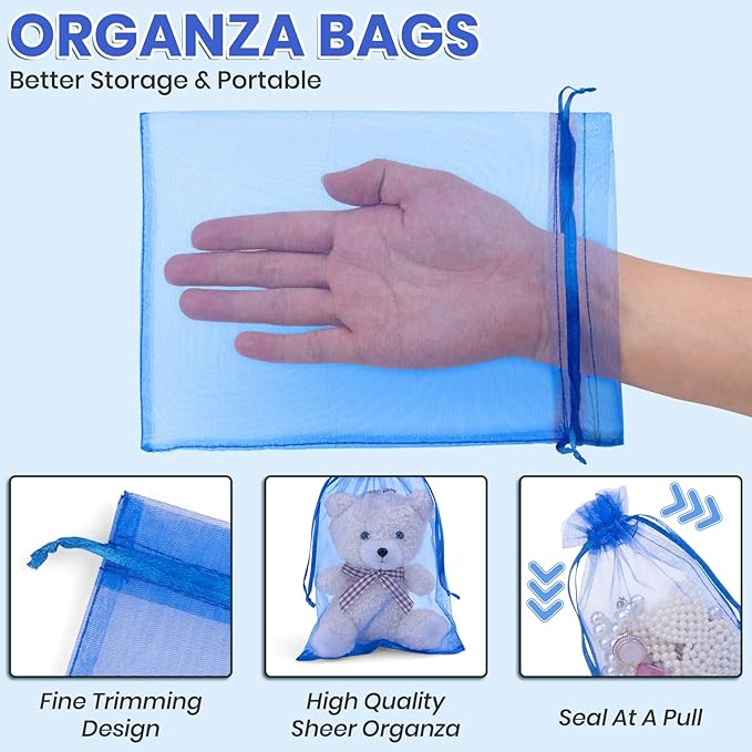 ANZNKU 100 Pack Organza Bags 6x9 Inch, Jewelry Pouches Mesh Bag Drawstring Large Organza Gift Bags for Easter Baby Shower, Party Favors(Royal Blue)