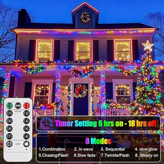 4 Pack Fairy Lights Battery Operated with Remote, 33FT 100LED Waterproof Twinkle String Lights with Timer & 8 Modes,for Indoor Outdoor Patio Garden Wedding Party Christmas Decor-Multicolor
