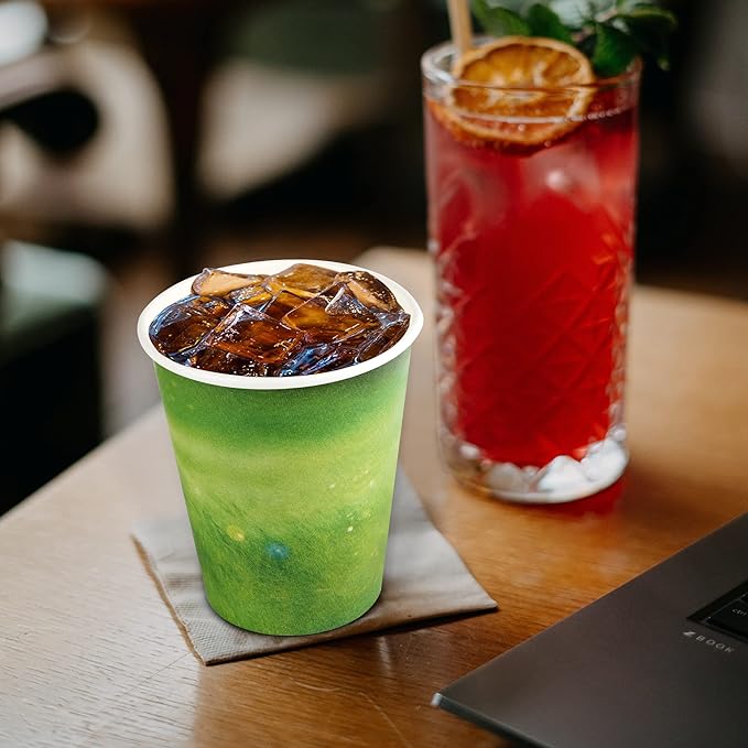 Yes!Fresh Special Green Grass Design, Disposable Hot Paper Cup,Eco-friendly,100% Blodegradable&Compostable, (12 oz,100 Count,No lids)