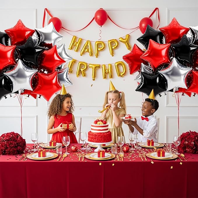 TONIFUL 15Pcs 18 Inch Large Silver Red Black Star Shape Foil Balloons Big Stars Helium Mylar Ballons for Birthday Wedding Bridal Shower Anniversary Engagement Party Decorations Supplies