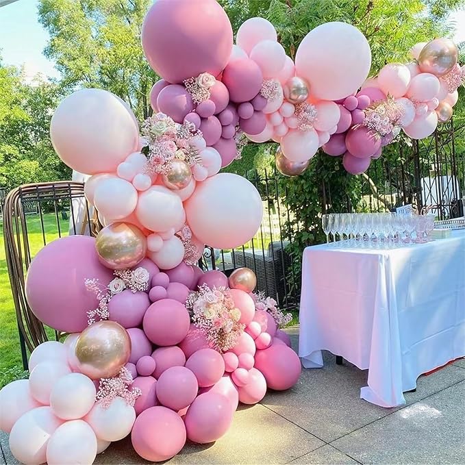MEBAY Retro Rose Baby Pink Champagne White Sand Balloons Garland Arch Kit, 146Pcs Latex Balloons Different Sizes 18 12 10 5 Inch for Party Decorations, Wedding Backdrop, Birthday, Graduation
