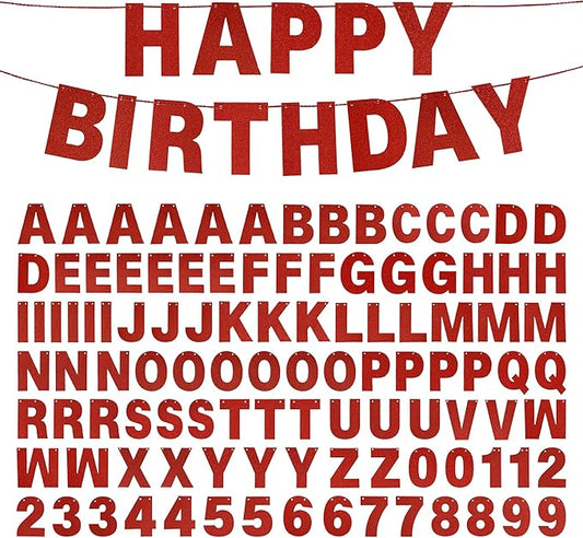DIY Banner Kit with Letters Glitter Banner Letters Customizable Birthday Banners Graduation Banner Custom Party Hanging Banner for Graduation Wedding Party Baby Shower Decoration(Red)
