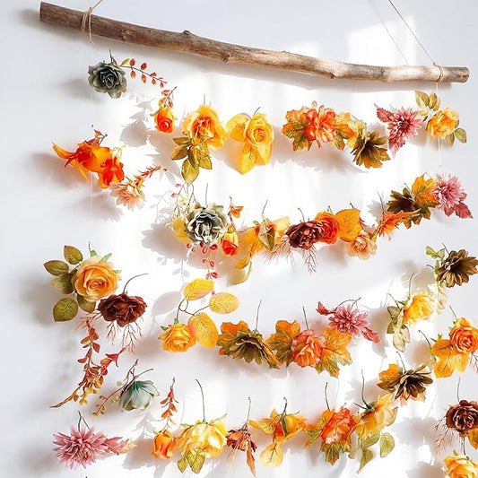 Suncalla 2 Pcs 6.6 ft Artificial Flower Garland Spring Wildflower Vines Backdrop Floral Hanging Ceiling Garland for Tea Birthday Wedding Bridal Shower Baby Shower Backdrop Wall Decor(Bright Color)