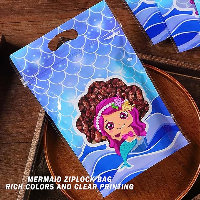 Rikolto Reusable Mermaid Party Favors Bags 50PCS Mermaid Zip Lock Bags Candy Cookie Sealing Bags with Handles for Birthday Party Small Gift Wrapping Supplies Decorations
