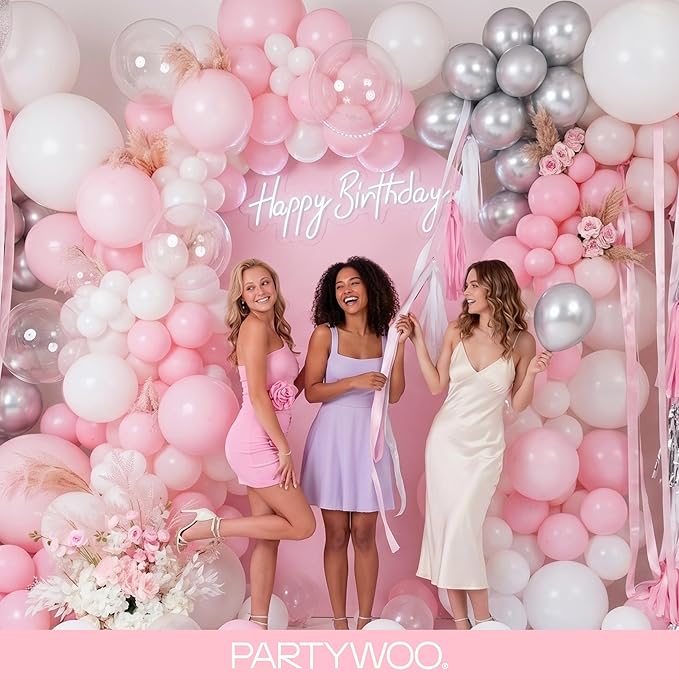 PartyWoo Baby Pink Balloons 152 pcs Different Sizes of 18 12 10 5 Inch Pastel Pale Light Pink Balloons Arch Kit Garland for Baby Shower Gender Reveal Birthday Princess Party Decorations Pink-Q05
