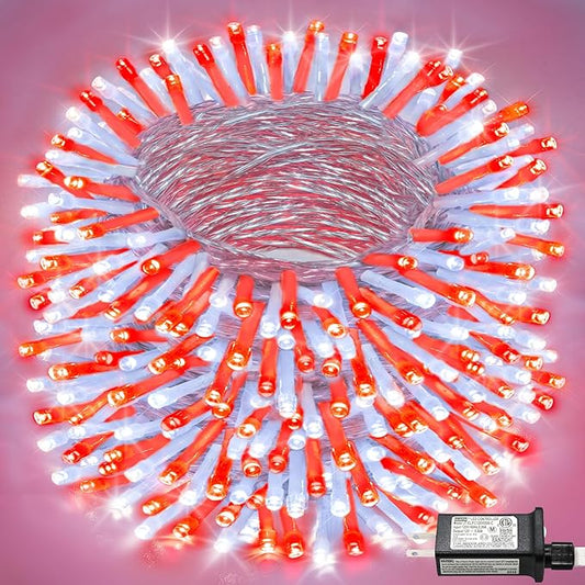 165FT 500 LED Outdoor String Lights, Plug in Christmas Lights Indoor Waterproof, 8 Modes Twinkle Fairy Lights Clear Wire for Room Xmas Patio Garden Tree Party Holiday Decorations, Red and White