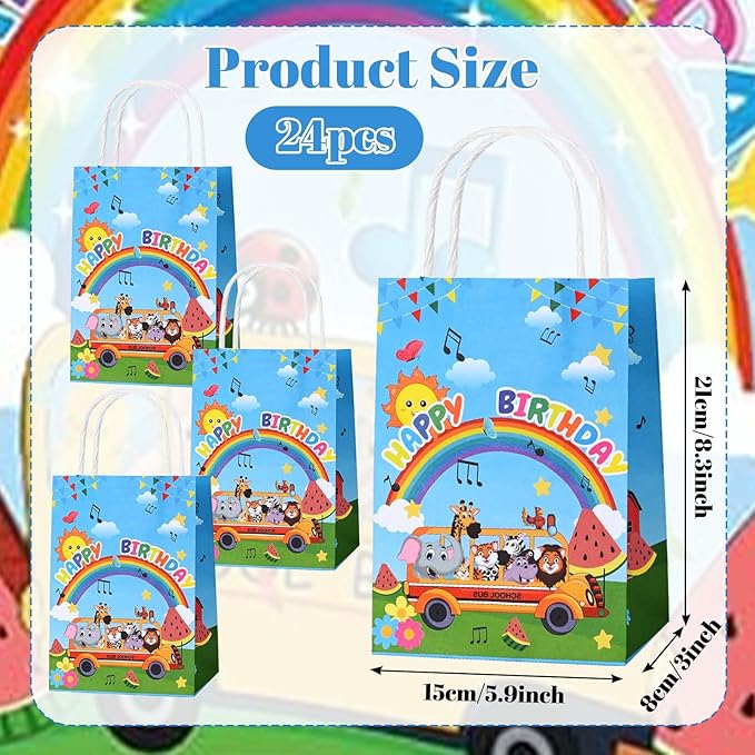 24 Pack Cartoon Melon Birthday Party Favor Bags Watermelon Musical Tones Rainbow Patterned Gift Bags with Handles for Melon Party Decor