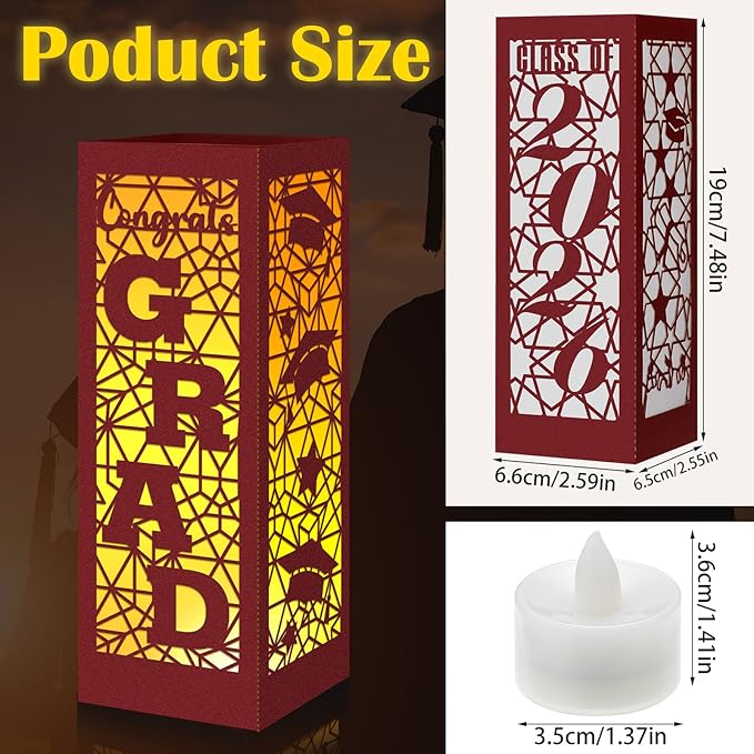 Rossesay 6 Pcs Graduation Table Centerpieces Boxes Class of 2026 Graduation Lanterns for Centerpieces with LED Candles Congrats Grad School College Photo Props for Party Table Decoration (Chestnut)