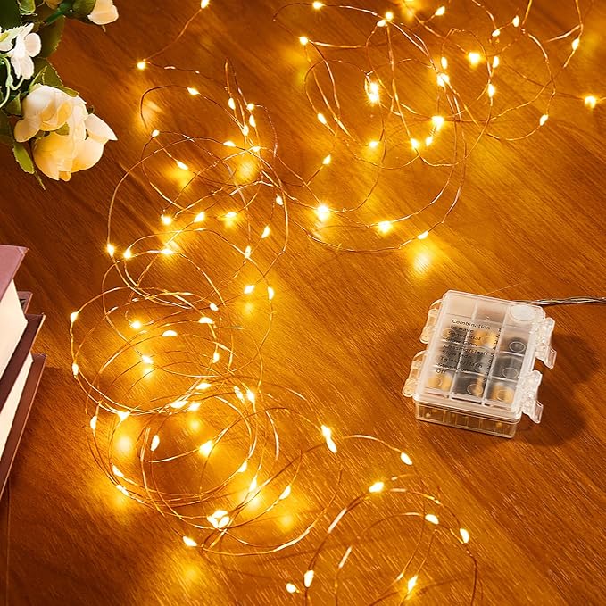 Ariceleo 4 Pack 32.8 Ft. Battery Operated Outdoor String Lights with Remote & Timer, LED Warm White Fairy Lights, Waterproof Twinkle Lights for Bedroom, Dorm, Mason Jar, Wedding, Party, Christmas