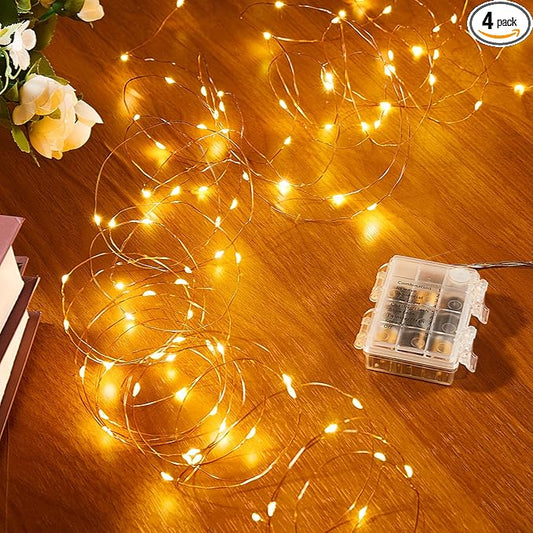 Ariceleo 4 Pack 16.4 Ft. Battery Operated Outdoor String Lights with Remote & Timer, LED Warm White Fairy Lights, Waterproof Twinkle Lights for Bedroom, Dorm, Mason Jar, Wedding, Party, Christmas