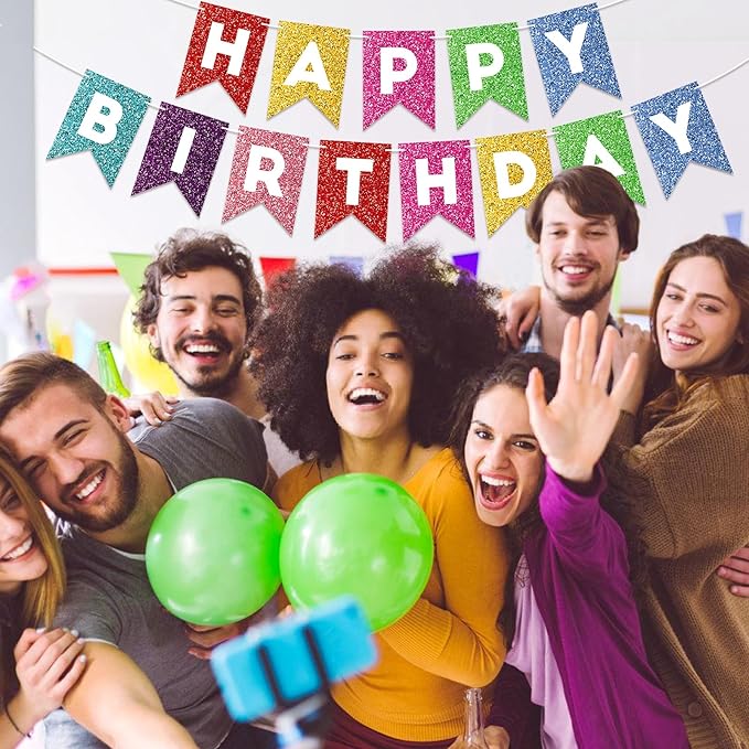 Colorful Happy Birthday Banner Birthday Sign for Backdrop Happy Birthday Decorations for Kids Birthday Party Supplies Wall Door Garland Bunting Banner
