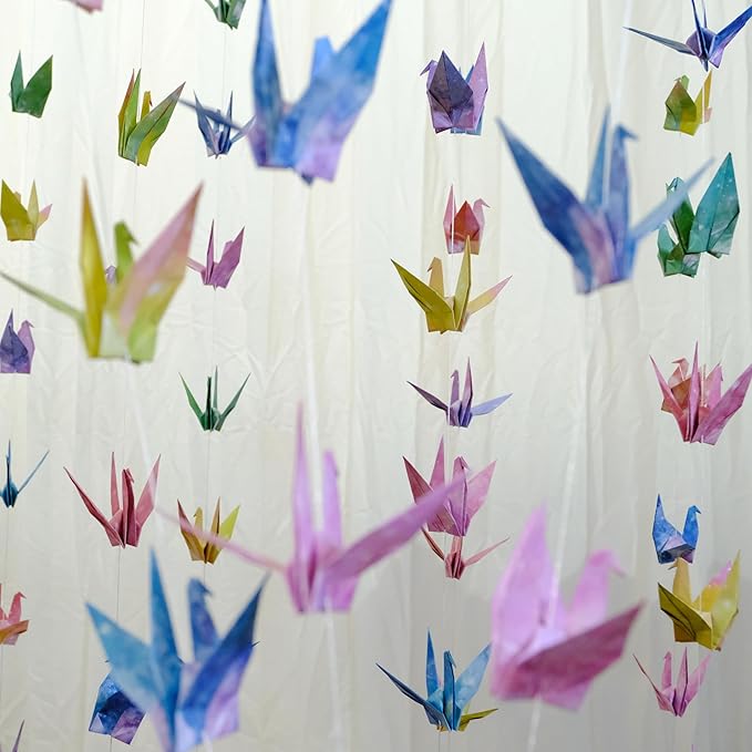 Starry Sky Crane Paper Hanging Garlands(3stringsX 5.2ft), Watercolor Galaxy Origami Birds Streamers for Bedroom Bridal Shower Baby Shower Birthday Party Supplies Garden Ceiling Hanging Decor