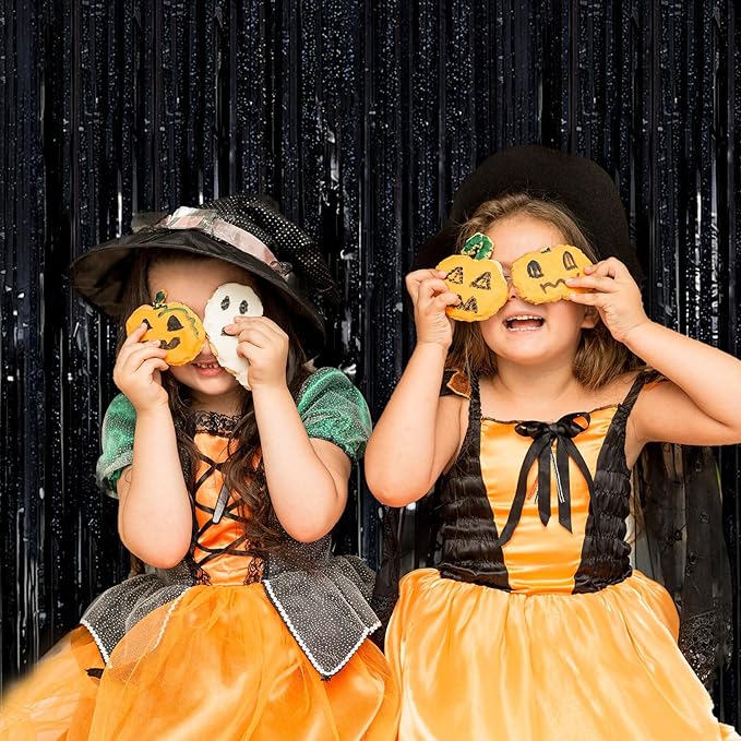 2 Pack Black Streamers Birthday Decorations Tinsel Backdrop Black Foil Fringe Curtain Halloween Party Decorations Wednesday Graduation Wizard Party Decor