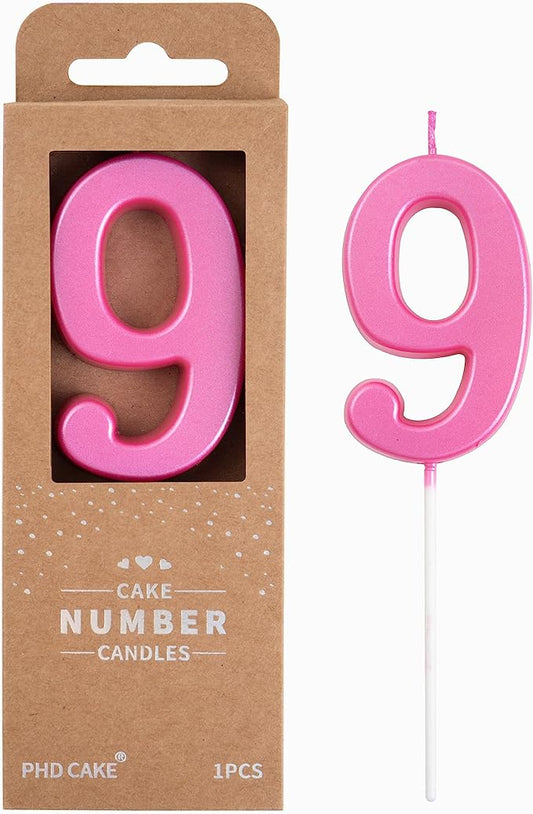 PHD CAKE 2.76 Inch Modern Pink 9 Number Birthday Candles, Cake Candles for Party Celebration
