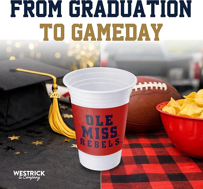 Westrick Ole Miss Rebels 16oz Plastic Cups, 16 Pack – Officially Licensed University of Mississippi Disposable Party Cups with Logo – Tailgating, Game Day, Graduation Parties & Fan Celebrations