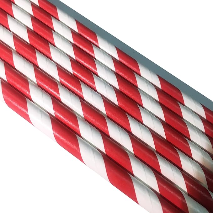 Biodegradable Red Striped Straws Bulk 100, Disposable Red and White Coca Cola Party Paper Straws for Cocktail, Milkshake, Coffee, Lemonade