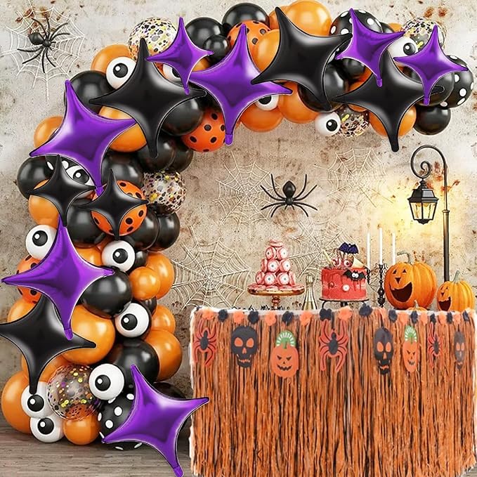 TONIFUL 30Pcs 26In&10In Star Balloons Black and Purple Four Pointed Foil Mini Star Mylar Balloons for Halloween Birthday Wedding Baby Shower Anniversary Engagement Party Decor Supplies